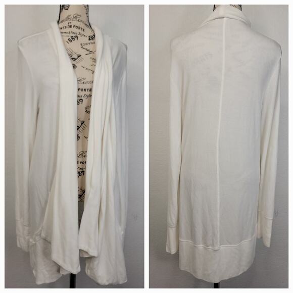 Athleta Wrap Cardigan Womens MT Tall Pockets Soft Long White Thumbholes Pockets - Picture 1 of 11